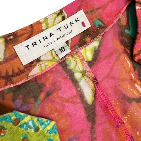 Trina Turk Sz 10 Medium Multicolor 3/4 Sleeve Mini Dress Cover-Up Lightweight* - Picture 3 of 14